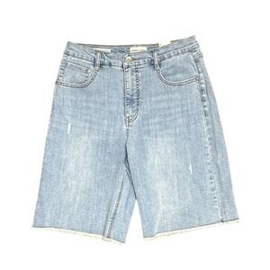 Tribal Jeans Brooke High Rise Bermuda Shorts Light Wash Raw Hem Size 6 NEW